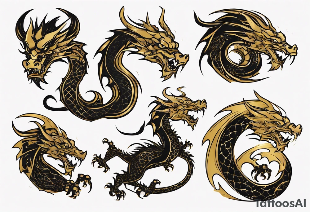 black and gold dragon tattoo idea