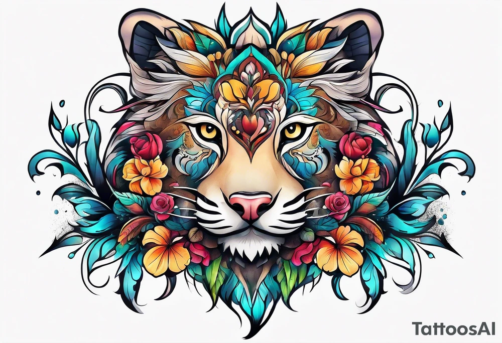 animal , flower tattoo idea