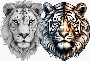 half face lion , half face tiger with a crown tattoo idea