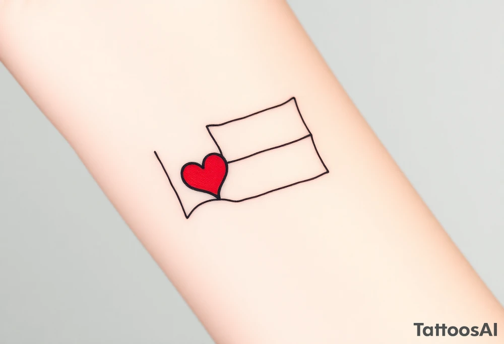 A minimalist Czech flag (blue, white, red) outline, with delicate shading and a small heart incorporated into the design. tattoo idea