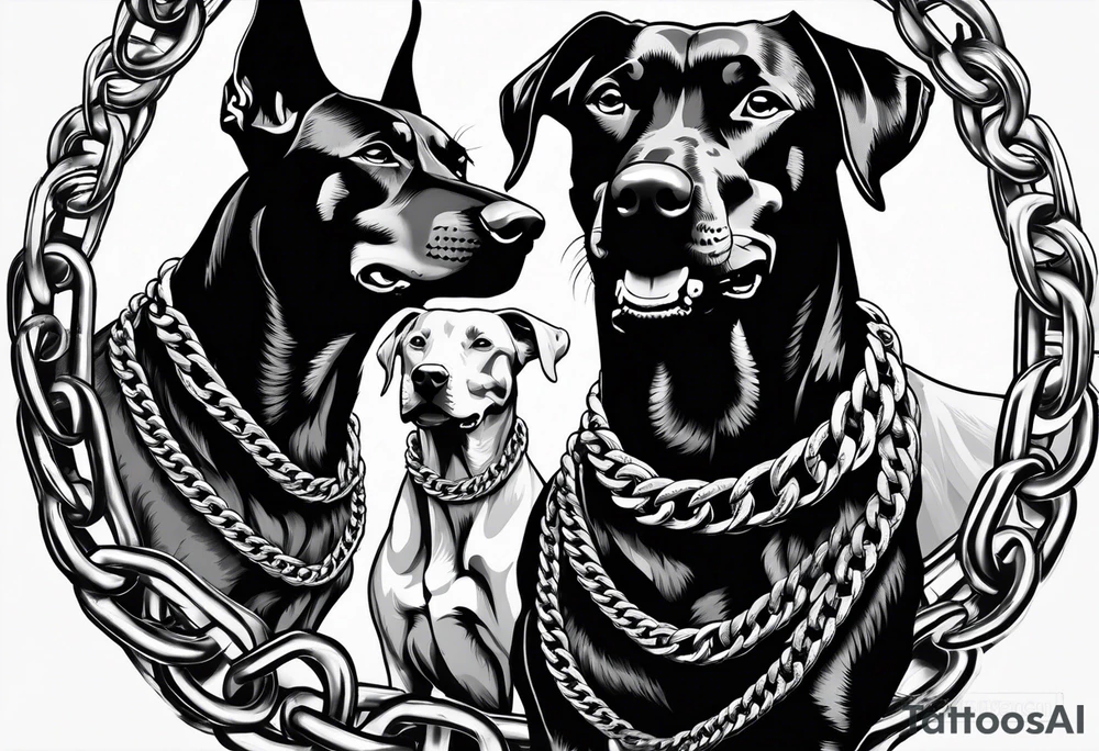 the chain is stretched, there are three angry barking Dobermans in it tattoo idea