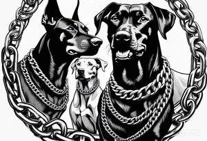 the chain is stretched, there are three angry barking Dobermans in it tattoo idea