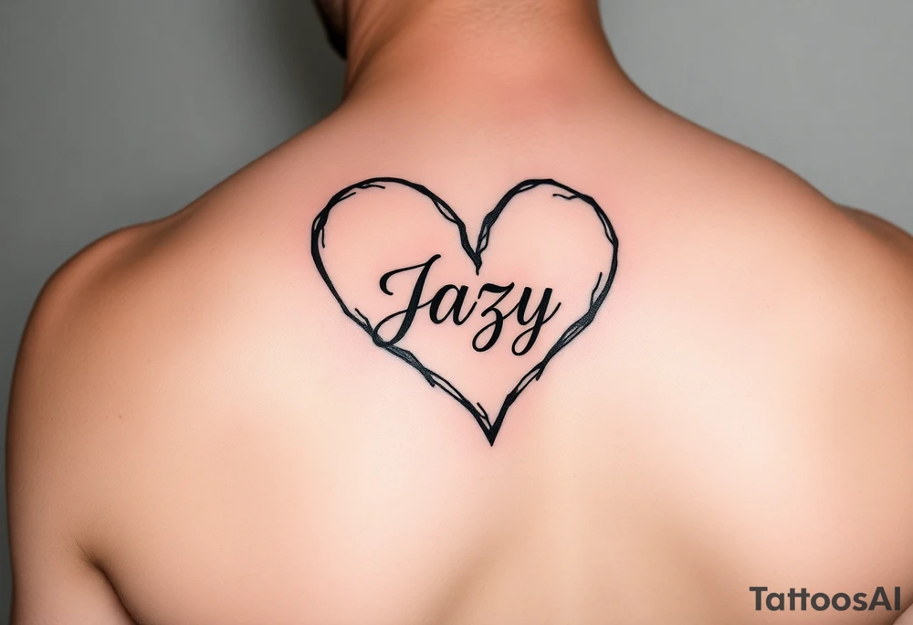 upper arm tattoo -broken heart outline for a deceased best friend with the name Jazy incorporated tattoo idea