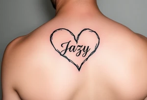 upper arm tattoo -broken heart outline for a deceased best friend with the name Jazy incorporated tattoo idea