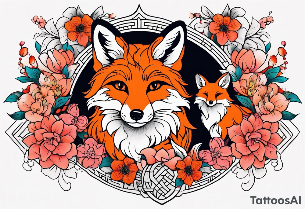 Foxes and flowers tattoo idea