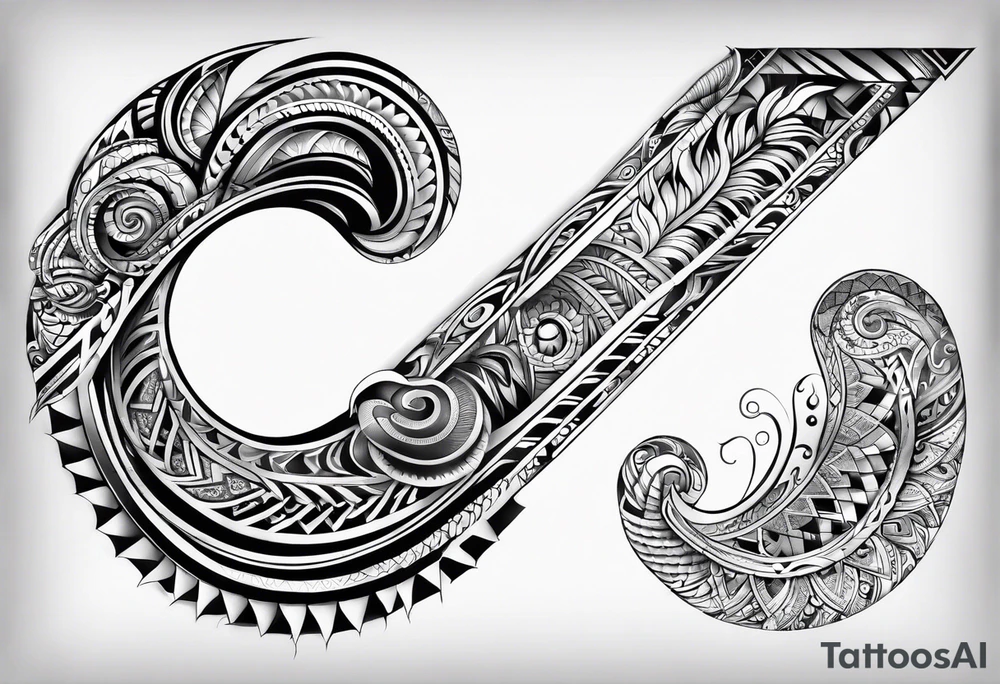 mixed maori whole arm tattoo idea