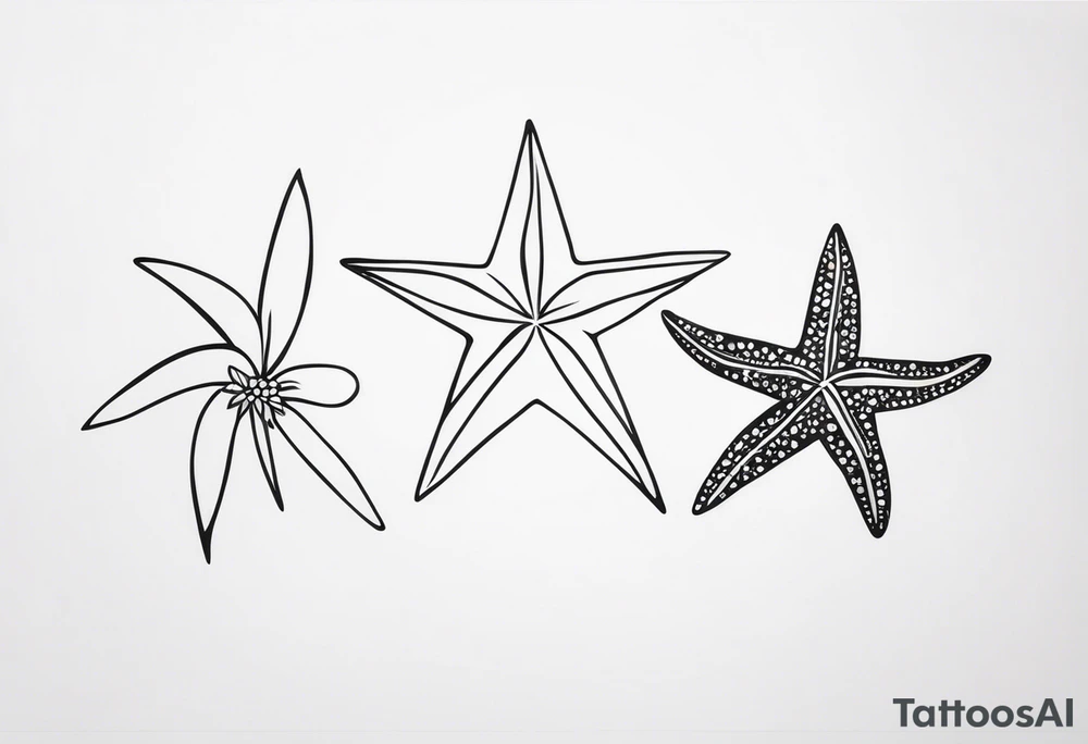 Two different star fish on top of olive branch tattoo idea Two different star fish on top of olive branch tattoo idea