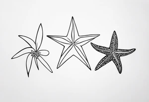 Two different star fish on top of olive branch tattoo idea