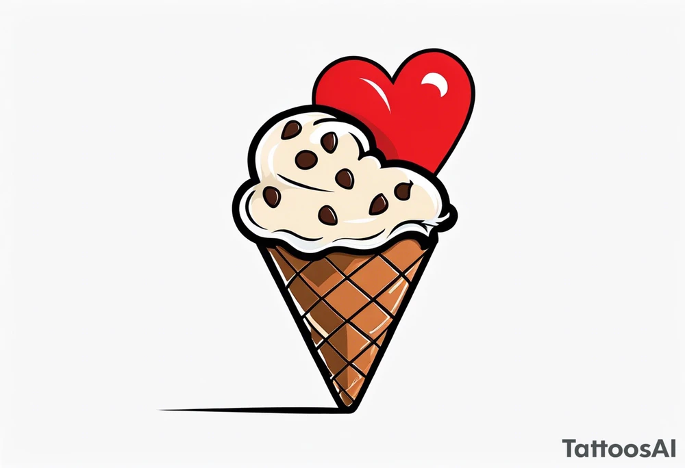 sketch chocolate chip ice cream cone with one red heart tattoo idea
