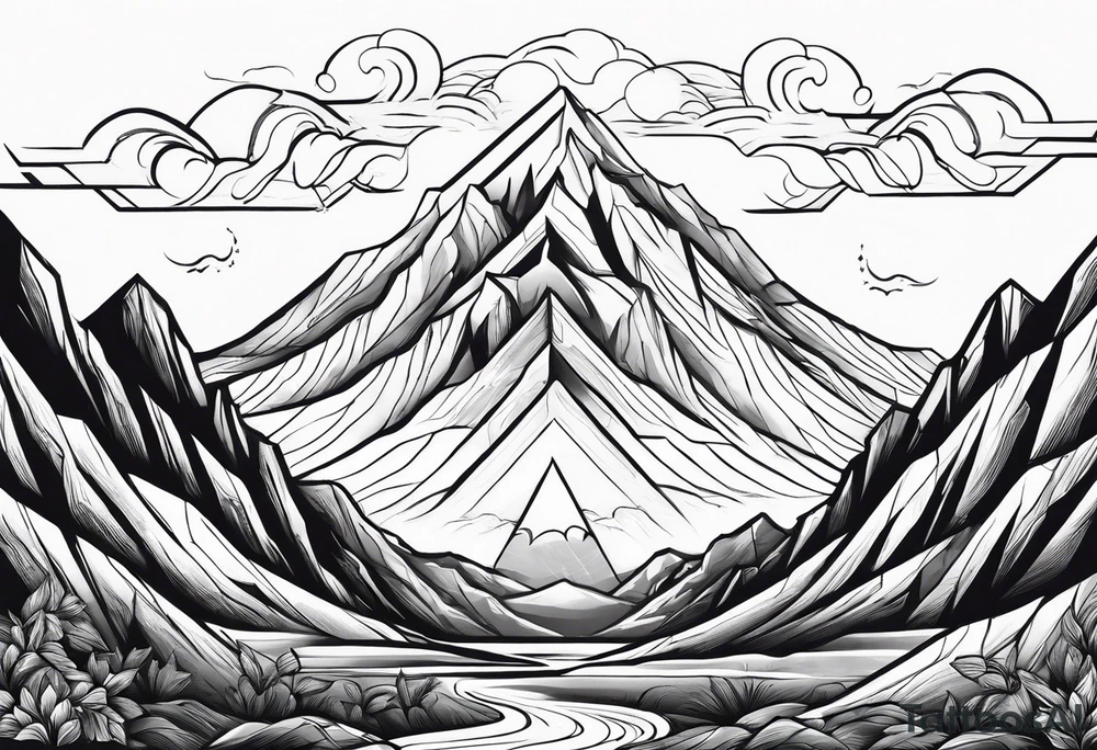 Zeus behind a Mountain View with lightning behind him tattoo idea