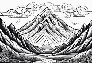 Zeus behind a Mountain View with lightning behind him tattoo idea