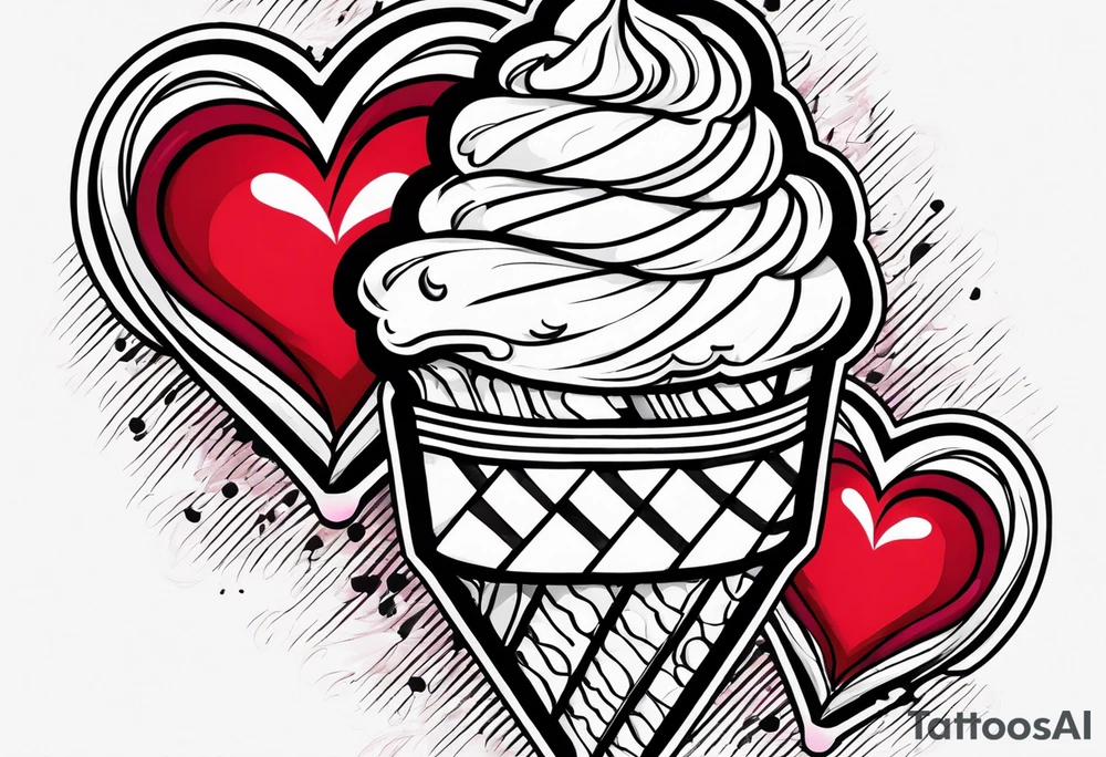 sketch chocolate chip ice cream cone with one red heart tattoo idea