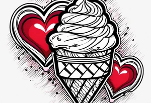 sketch chocolate chip ice cream cone with one red heart tattoo idea