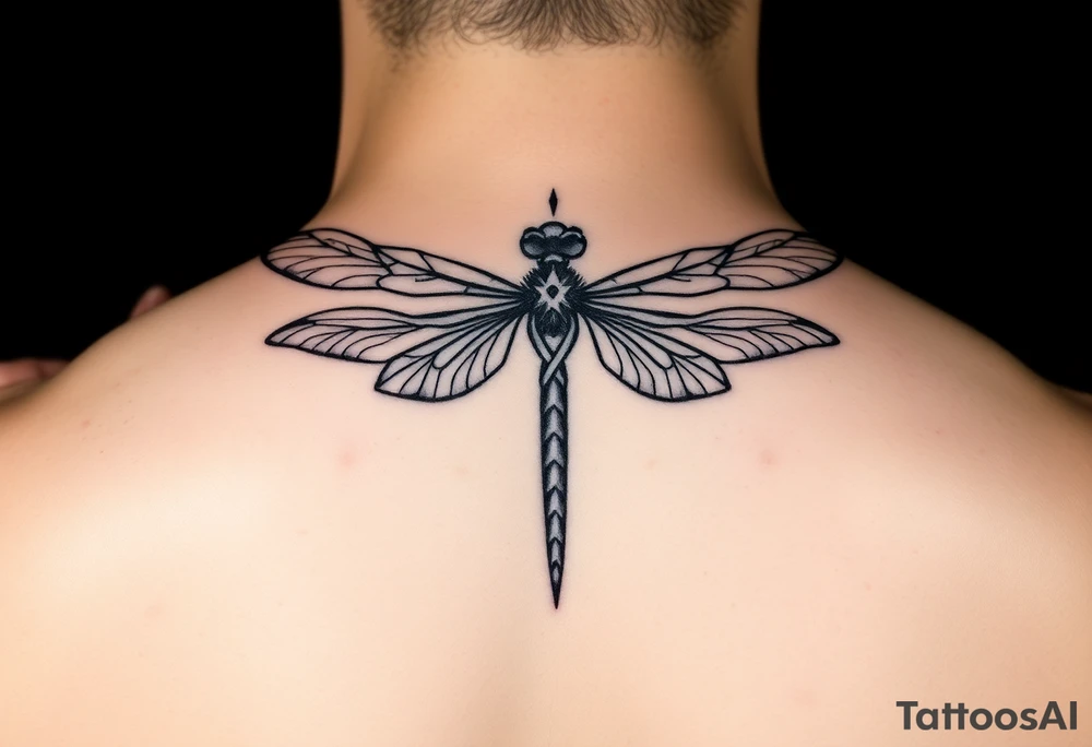dragonfly with infinity symbol body
easy lines no shading tattoo idea