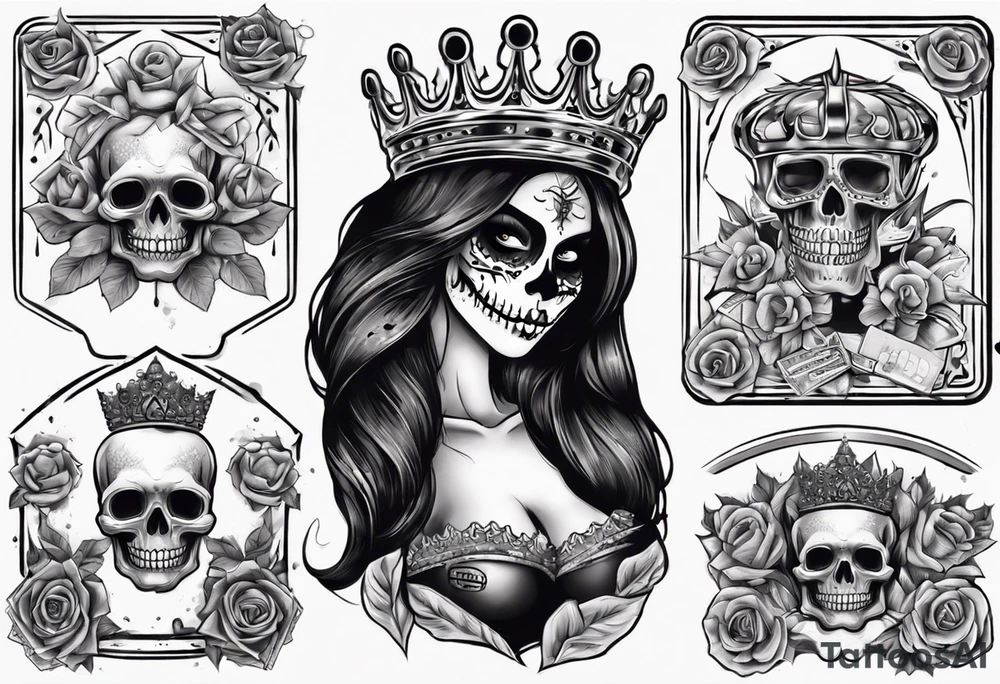 santa la muerta with money and crown
on the card tattoo idea