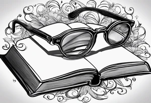 open hard back book. large round glasses  floating 
reading it tattoo idea