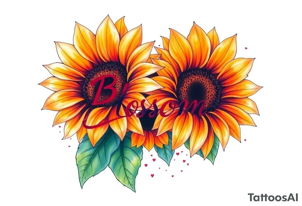 Sunflowers with “Blossom” written through it tattoo idea