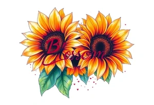 Sunflowers with “Blossom” written through it tattoo idea