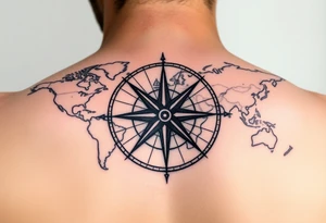 antique compass rose overlaid on weathered world map with sailing ships tattoo idea