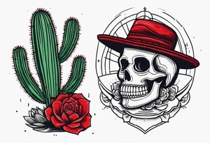 red rose, Mexican hat, cactus, without skull, day of dead tattoo idea