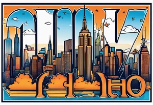 The New York skyline and the letters “A.O.” In the sky across tattoo idea