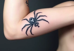 Black widow Spider crawling down sideways with the letter Y on the body of the spider tattoo idea