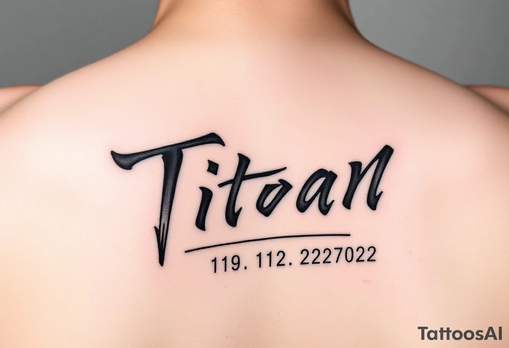 Japanese writing of my son name ‘Titan’ maybe with his birthday late October 7 2021 tattoo idea