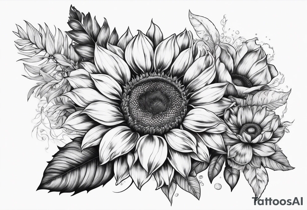 Tournesol,  Fleur roses , Caméra, vague , palmier tattoo idea