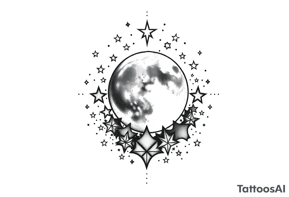 1x10^23 surrounded by cascade of stars and moon tattoo idea