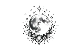 1x10^23 surrounded by cascade of stars and moon tattoo idea