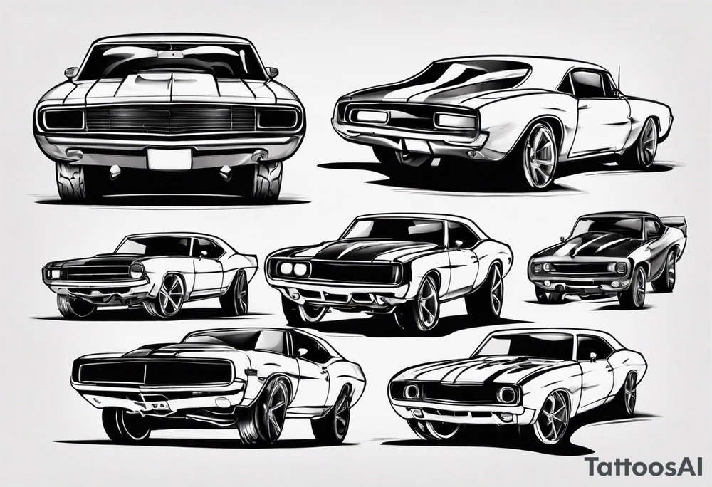 Muscle car funny design tattoo idea