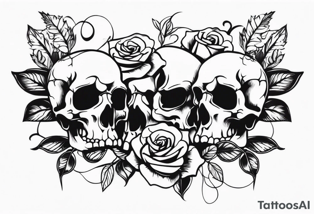 I want free skulls on top of each other melting into each other in the background being roses tattoo idea