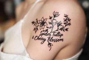 flower arrangement with spider lilies, tulip, cherry blossom tattoo idea