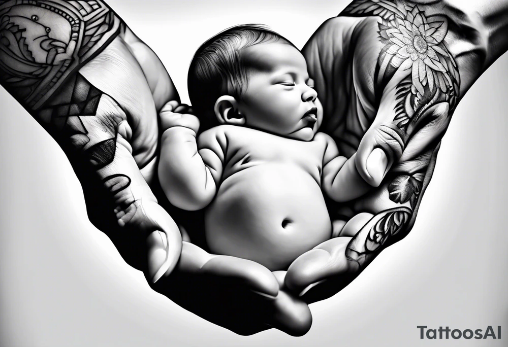 Mom dad holding baby hand tattoo idea
