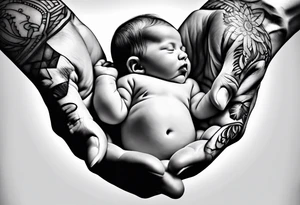 Mom dad holding baby hand tattoo idea
