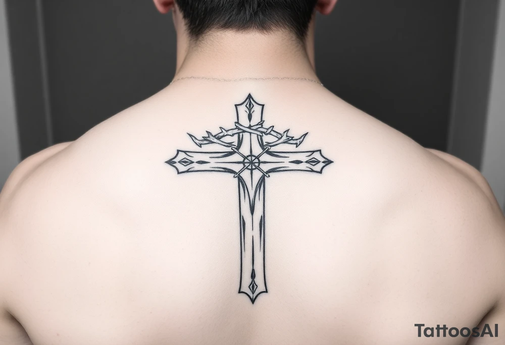 cross with a crown of thorns tattoo idea