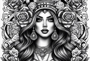Chicano style sleeve about drugs family and women tattoo idea