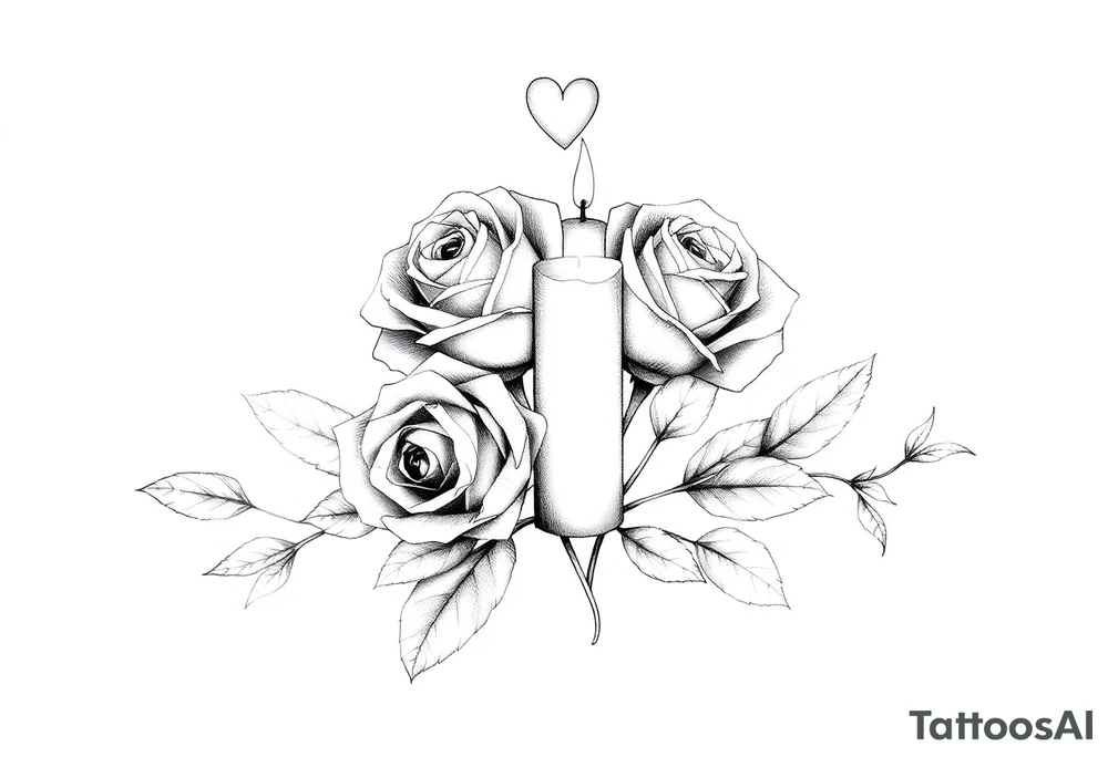 Passed love one, two roses, two candles, blue, hearts tattoo idea