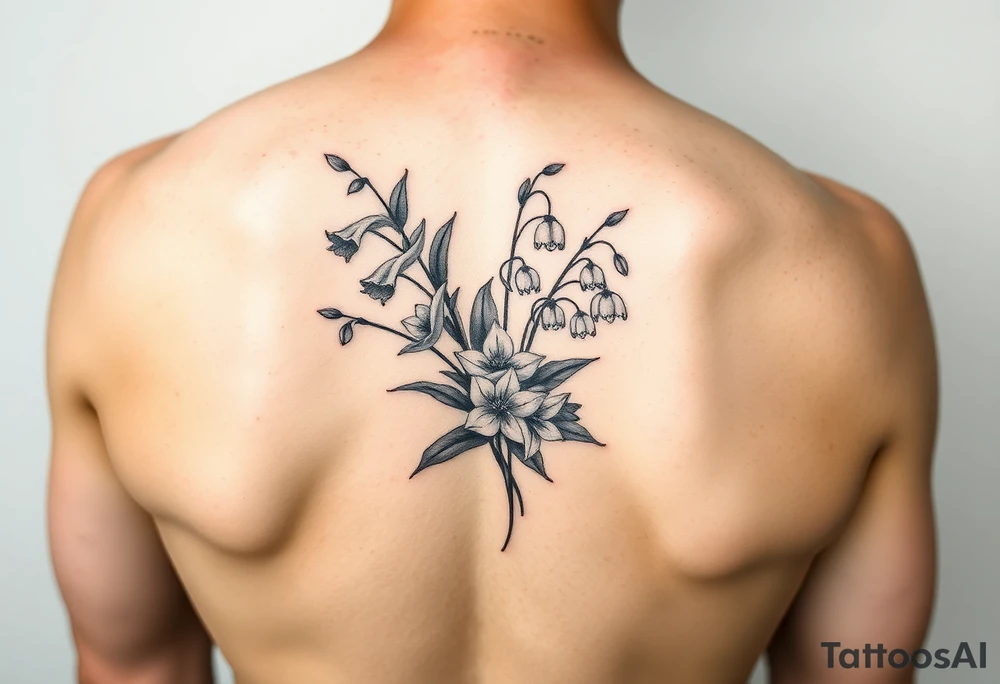 Larkspur and lily of the valley bouquet tattoo tattoo idea