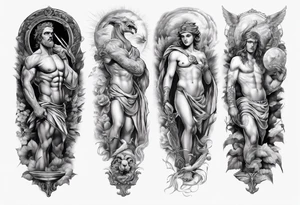 GREEK MYTHOLOGY ARM SLEEVE 
REALISTIC tattoo idea