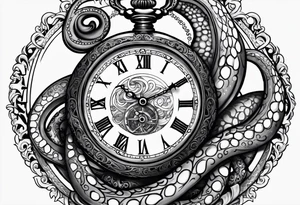 pocket watch being wrapped by an octopus tattoo idea