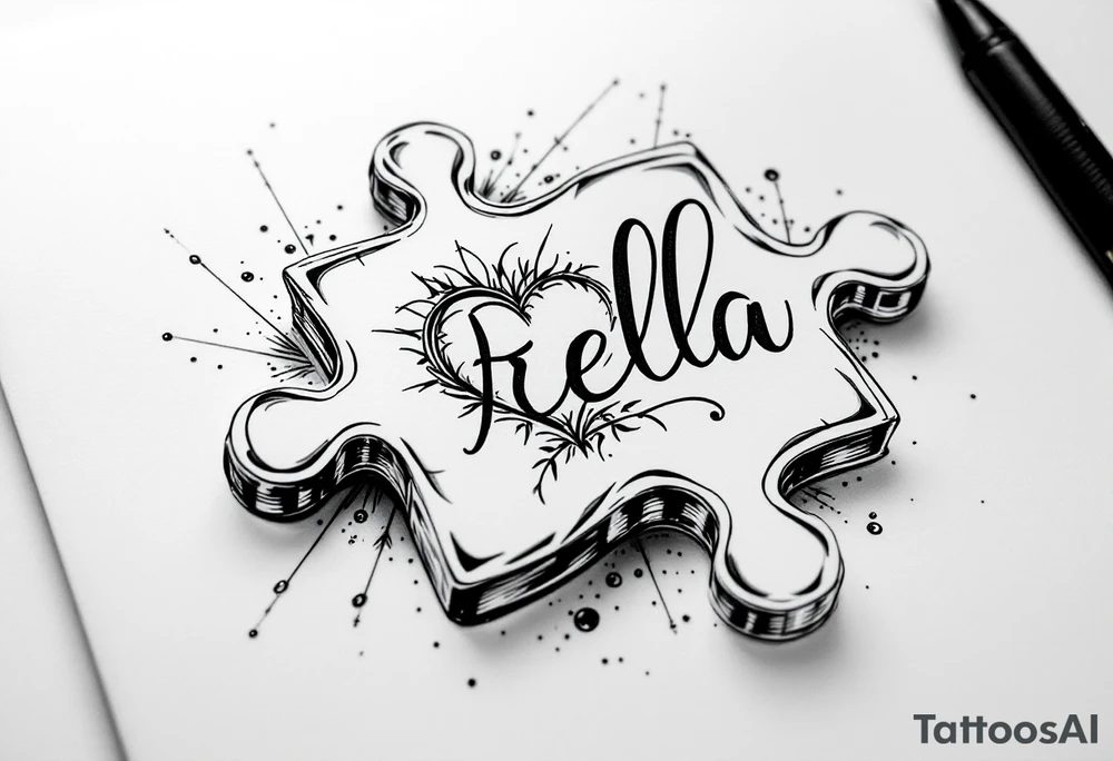 Puzzle piece tattoo where one of the pieces says Rella with an heart tattoo idea