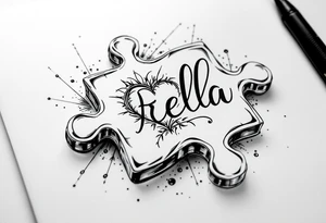 Puzzle piece tattoo where one of the pieces says Rella with an heart tattoo idea