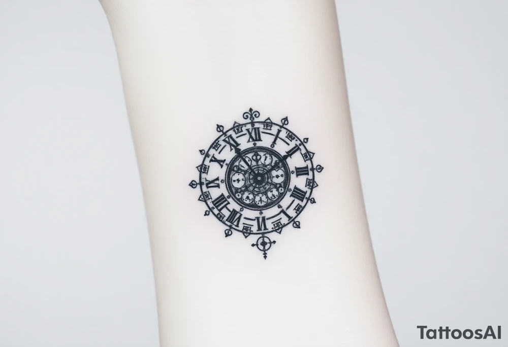 vintage roman numerals within ornate clockwork mechanism tattoo idea