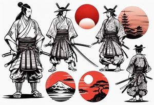 Samurai standing under red sun tattoo idea