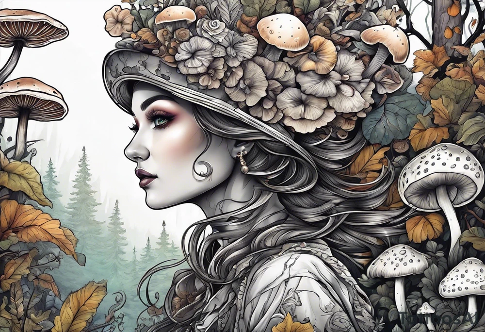 mushroom lady running naked in the woods tattoo idea