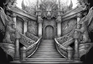 The warior is standing in front of the staircase that leads to the gate to the valhalla. tattoo idea