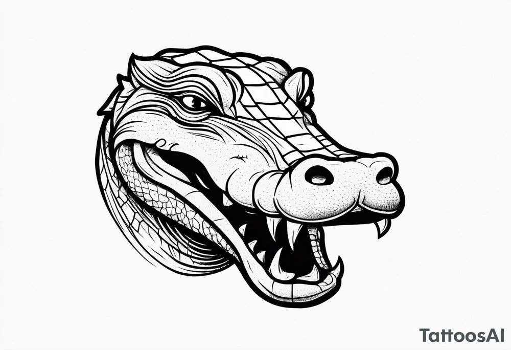 Alligator head with woman’s legs sticking out of its mouth tattoo idea