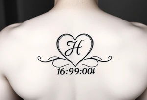 06/09/04 under the date is a heart inside the heart is a letter H in cursive on the lower back waist tattoo idea