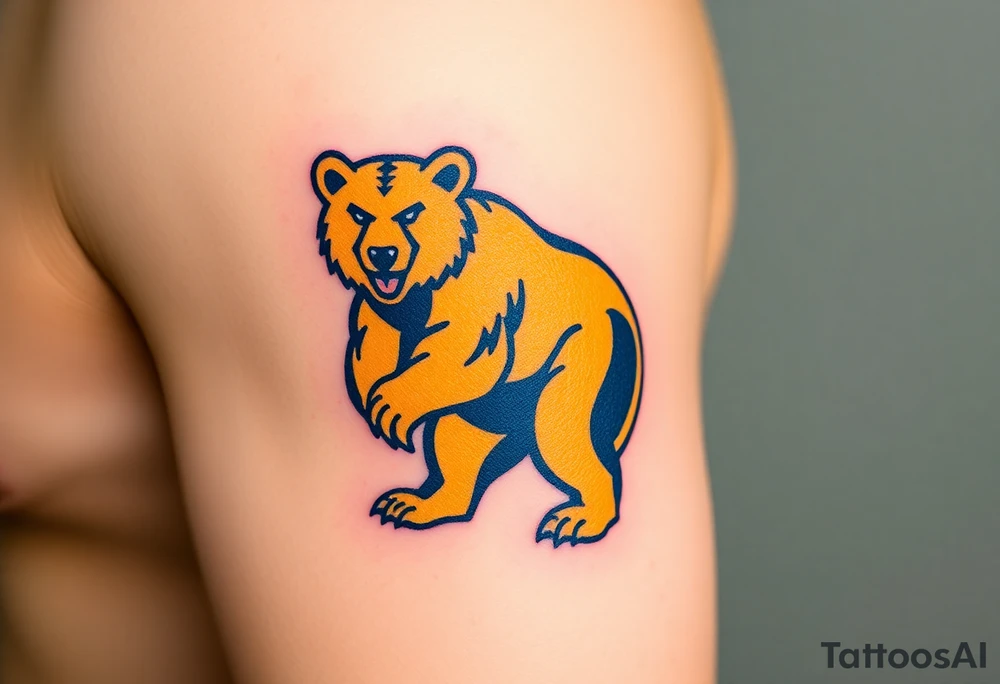 University of Northern Colorado bear mascot  standing on 2 feet with Navy blue and yellow tattoo idea